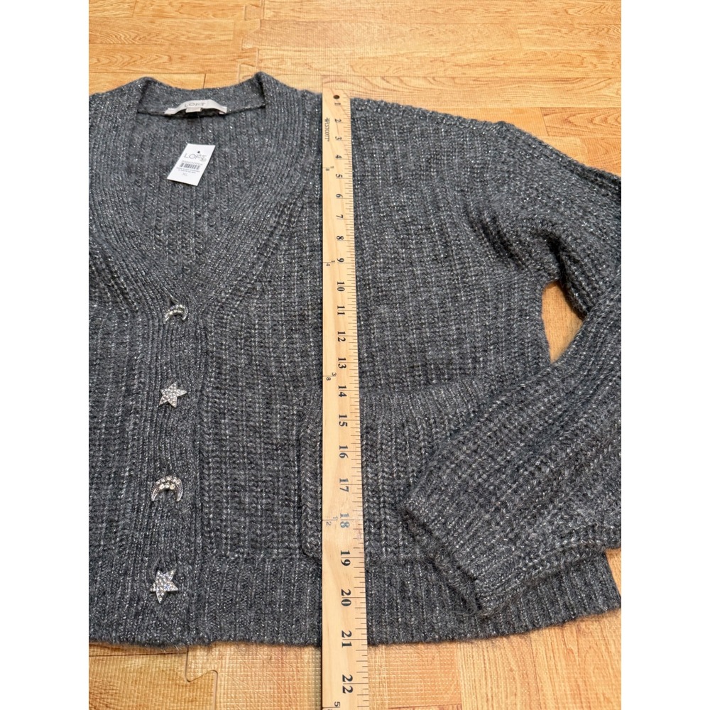 LOFT Shaker Stitch Celestial Cardigan Grey Metallic Moon Star Button XL NWT - Picture 3 of 6